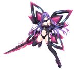  artist_name bare_shoulders binato_lulu boots breasts choujigen_game_neptune cleavage commentary_request elbow_gloves eyebrows_visible_through_hair floating_hair gloves gradient_hair hair_between_eyes hand_on_hip holding holding_sword holding_weapon iris_heart large_breasts leotard long_hair looking_at_viewer multicolored_hair navel neptune_(series) pose power_symbol purple_hair red_eyes simple_background sword symbol-shaped_pupils thigh_boots thighhighs weapon white_background wings 