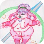  1:1 anthro azumaril belly big_belly breasts curled_hair female fur hair mammal nude overweight simple_background solo traditional_media_(artwork) wide_hips 