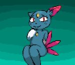  2019 animated anthro bedroom_eyes blush butt_from_the_front dialogue_box digital_media_(artwork) female forehead_jewel half-closed_eyes imactuallygarbage looking_at_viewer nintendo nude pixel_(artwork) pixel_animation pok&eacute;mon pok&eacute;mon_(species) presenting presenting_pussy pussy red_eyes seductive semi-anthro simple_background sitting sneasel solo spread_legs spreading video_games 