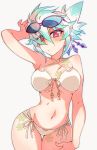  1girl bare_shoulders bikini blue_hair breasts commentary front-tie_bikini front-tie_top hair_ornament kagaminomachi_no_kaguya kusanagi_tonbo large_breasts navel red_eyes short_hair solo sunglasses swimsuit symbol-shaped_pupils yukiha_(kagaminomachi_no_kaguya) 