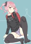  1girl backpack bag breasts gyuunyuu_nomio joshi_shougakusei_hajimemashita panties pink_hair riri_(joshi_shougakusei_hajimemashita) sitting small_breasts twintails underwear wavy_mouth 