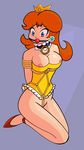  1girl arms_behind_back atomic_tiki atomictiki bdsm bondage bound breasts cleavage highres mario_(series) nintendo nipples princess_daisy super_mario super_mario_bros. super_mario_land 