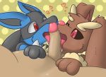  ambiguous_gender anthro balls canid collaborative_fellatio duo_focus faceless_male fellatio group group_sex hi_res human human_on_anthro interspecies lagomorph licking lopunny lucario male male/ambiguous mammal nintendo oral penile penis penis_lick pok&eacute;mon pok&eacute;mon_(species) pok&eacute;philia rvlis sex threesome tongue tongue_out video_games 