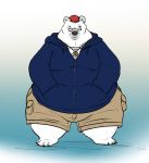  anthro belly claws clothed clothing eyewear fur glasses hair hands_in_pockets hi_res hoodie jewelry kanancollie male mammal necklace overweight overweight_male pockets polar_bear red_hair solo standing thick_thighs toe_claws topwear ursid ursine white_fur wide_hips 