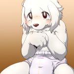  1:1 2018 anthro blush bodily_fluids canid canine canis diaper domestic_dog fur hi_res male mammal sitting solo tears tsuchi_dash white_fur 