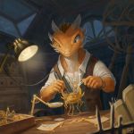  1:1 2019 anthro detailed_background digital_media_(artwork) dragon hi_res holding_object holding_tool horn jewelry lamp male necklace neungsonie night scalie soldering soldering_iron solo table tools 