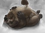  2019 4:3 absurd_res anthro belly bezdomny butt canid canine cuddling duo eyes_closed eyewear glasses hi_res hug humanoid_hands humanoid_penis lying male male/male mammal overweight overweight_male penis raccoon_dog simple_background tanuki ursid 