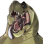  anthro bodily_fluids dead_stray_bear digital_media_(artwork) dinosaur drooling duo hi_res in_mouth male male_pred male_prey mammal mephitid musclegut navel nipples nude open_mouth oral_vore reptile saliva scalie sharp_teeth simple_background size_difference skunk soft_vore teeth theropod tongue tyrannosaurid tyrannosaurus tyrannosaurus_rex vore 