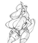  anthro bandicoot big_breasts bigdad breasts clothed clothing crash_bandicoot_(series) curvaceous female greyscale huge_breasts legwear looking_at_viewer mammal marsupial monochrome naughty_dog sketch smile solo sony_corporation sony_interactive_entertainment standing tawna_bandicoot thigh_highs underwear video_games 