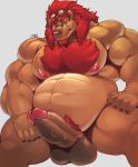  2018 5_fingers abs armpit_hair balls belly big_balls body_hair brown_fur chest_hair cursedmarked eyebrows eyewear facial_hair felid fingernails fingers fur goatee goggles hair hi_res humanoid_penis hyper hyper_penis lion looking_at_viewer male mammal mane musclegut muscular muscular_male nails nipples nude one_eye_closed pantherine pecs penis pink_nipples red_hair red_mane scar solo vein veiny_penis wink 