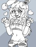  &lt;3 &lt;3_eyes 2019 absurd_res anthro blue_fur blush breasts bubble carrot cleft_of_venus clothed clothing female food fur gloves greyscale hair handwear hi_res lagomorph leporid mammal midnytesketch monochrome multicolored_fur open_mouth paws plant rabbit simple_background smile solo usawa_fuwakaru vegetable white_fur 