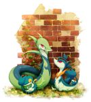  2013 brick_wall grass group ivy kotori nintendo plant pok&eacute;mon pok&eacute;mon_(species) red_eyes reptile scalie serperior servine shiny_pok&eacute;mon sleeping snivy video_games 