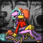  1:1 bottomless clothed clothing duo female fraggle_rock hentai_boy hug mokey_fraggle puppet red_fraggle 