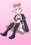  1girl aqua_eyes boots copyright_request esupe highres knee_boots original short_hair silver_hair thigh_boots thighhighs virtual_youtuber 