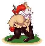  2019 3_fingers 3_toes anthro anus black_fur braixen butt canid canine captainmow clitoris eyelashes female fingers fluffy fluffy_tail fur grass half-closed_eyes hand_on_butt hi_res inner_ear_fluff kneeling looking_at_viewer looking_back mammal multicolored_fur nintendo nude pawpads pok&eacute;mon pok&eacute;mon_(species) presenting presenting_anus presenting_hindquarters presenting_pussy pussy red_eyes red_fur red_nose simple_background solo spread_butt spreading stick thick_thighs toes video_games white_background white_fur yellow_fur 