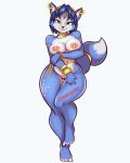  anthro breasts canid canine female fox hi_res krystal looking_at_viewer mammal nintendo nipple_piercing nipples piercing pussy simple_background solo star_fox video_games white_background 