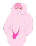  2019 5_fingers absurd_res anthro athletic atticus_mura barely_visible_genitalia barely_visible_penis brown_eyes bulge clothed clothing crossdressing fingers front_view fur girly hair hi_res kitsunewaffles-chan lagomorph leporid looking_at_viewer male mammal navel panties penis penis_base pink_fur pink_hair rabbit signature simple_background smaller_version_at_source smile solo standing thong topless underwear white_background wide_hips yellow_eyes 