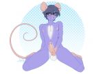  anthro balls erection eyewear glasses humanoid_penis kneeling male mammal mouse murid murine nipples open_mouth penis rodent smile solo teil tongue tongue_out 