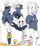  ? anthro asriel_dreemurr asriel_dreemurr_(god_form) black_sclera blush bodily_fluids boss_monster bottomwear bovid caprine clothed clothing eyes_closed flower fur green_eyes hands_behind_back hi_res horn lightsource long_ears looking_at_viewer male mammal open_mouth pants plant red_eyes robe scarf shirt simple_background smile solo sweat topwear undertale video_games white_background white_fur 