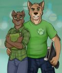  anthro book canid canine canis domestic_cat duo felid feline felis half_hug hi_res jesse_cat jesse_wolf male mammal skateboard wolf 