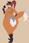  anthro big_butt bikini breasts brown_hair butt canid canine cherry clothed clothing dessert female food fox fruit fur hair hi_res huge_butt ice_cream looking_at_viewer makeup mammal nightmare-arts orange_fur plant smile solo swimwear thick_thighs 