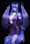  anthro big_breasts breasts clothing collar equid female hi_res horn knight_dd looking_at_viewer mammal nipple_outline rubber solo standing tight_clothing winged_unicorn wings 