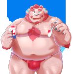  12beat13 anthro beard belly body_hair chernobog chest_hair clothing demon facial_hair fur hi_res horn male musclegut mustache navel nipples pecs pink_fur shaved_ice speedo swimwear tokyo_afterschool_summoners video_games 