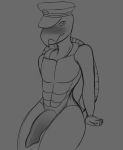  anthro blush clothing half-erect hat hat_turtle headgear headwear male monochrome penis pinup pose reptile scalie sitting solo turtle zokuarts 