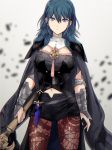  1girl armor blue_eyes blue_hair breasts byleth byleth_(female) cape doku_ringo36 fire_emblem fire_emblem:_three_houses hair_ornament highres long_hair looking_at_viewer short_hair simple_background solo upper_body white_background 