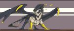 2019 4_toes ambiguous_gender avian beak bird black_feathers black_wings blue_eyes claws digital_media_(artwork) falcon falconid falcrus falcrus_(character) feathered_wings feathers feral front_view full-length_portrait grey_beak grey_claws gryphon hi_res looking_aside multicolored_feathers pattern_background peregrine_falcon portrait purple_background quadruped sharp_claws simple_background solo spread_wings standing striped_background tail_feathers talons toe_claws toes watermark white_feathers wings yellow_feathers 