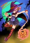  1girl boots cape chousoku_spinner dress halloween hassystants hat highres open_mouth original pink_hair red_eyes short_hair skirt witch witch_hat yo-yo 