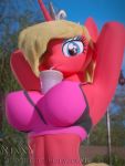  3d_(artwork) abs anthro astridofastora bra clothing digital_media_(artwork) equid fan_character female hands-free_bubble_tea hi_res horn looking_at_viewer mammal meme midriff my_little_pony one_eye_closed ponytail rinny scarlet_rose solo sports_bra underwear unicorn wink 