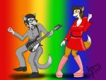  2014 4:3 abstract_background beatlewolf_(artist) canid canine canis clothing dancing eyewear female fox glasses guitar male mammal musical_instrument the_beatles wolf 