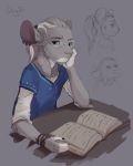  2019 antanariva anthro blue_eyes book chinchilla chinchillid clothed clothing digital_media_(artwork) ear_piercing ear_ring eyewear glasses hair hi_res male mammal piercing rodent sitting sketch 