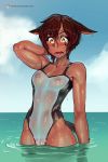  amber_eyes animal_humanoid bbc-chan blush bodily_fluids breasts brown_hair cat_humanoid clothing dark_skin ears_down embarrassed felid felid_humanoid feline feline_humanoid female final_fantasy final_fantasy_xiv hair hi_res humanoid mammal mammal_humanoid miqo&#039;te nipples one-piece_swimsuit open_mouth outside partially_submerged patreon pivoted_ears seascape short_hair small_breasts solo square_enix star swimwear tears tight_clothing translucent translucent_clothing video_games wet 