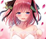  blush breasts cleavage close cropped go-toubun_no_hanayome gradient nakano_nino petals purple_eyes red_hair ribbons sakura_hiyori see_through short_hair tears waifu2x wedding_attire 