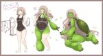  ! 2015 ? anthro blush breasts butt clothing female hair human human_to_anthro izumi_(artist) kneeling long_hair mammal one-piece_swimsuit open_mouth pink_hair reptile scalie sequence smile solo species_transformation store surprise swimwear transformation turtle 