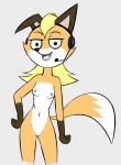  2019 anthro blonde_hair breasts canid canine digital_media_(artwork) female fox fur hair headphones mammal nipples nude solo vecnarvi vulpwood zoey_vulpwood 