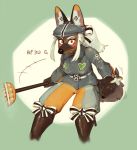  2017 5_fingers anthro blush breasts broom brown_eyes brown_fur canid canine canis clothed clothing cute_fangs domestic_dog female fingers fluffy fluffy_tail fur hair hat headgear headwear hi_res hideki_kaneda holding_object looking_at_viewer mammal open_mouth portrait solo standing three-quarter_portrait white_hair 