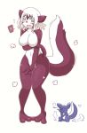  ! &lt;3 &lt;3_marking 2015 ? ambiguous_gender anthro blush breasts covering covering_crotch duo embarrassed female feral grin hair implied_transformation izumi_(artist) mammal mephitid navel nude open_mouth skunk smile standing white_hair wide_hips 