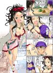  1boy 1girl black_hair blue_eyes blush breasts cleavage commentary_request deborah dragon_quest dragon_quest_v dress earrings flower hair_flower hair_ornament hero_(dq5) imaichi jewelry large_breasts long_hair mole mole_under_eye necklace racing slime_(dragon_quest) smile 