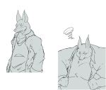  annoyed anthro before_and_after belly big_belly canid canine canis chubby_cheeks clothed clothing dobermann domestic_dog greyscale male mammal monochrome moobs obese obese_male open_shirt overweight overweight_male pinscher simple_background solo weight_gain white_background ガブ 