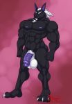  2019 3_toes 5_fingers abs anthro balls biceps big_balls big_muscles big_penis black_skin body_hair charcoal_(hungothenomster) chest_hair chiropteran claws fingers fist hair half-erect hungothenomster male mammal muscular muscular_male muscular_thighs nude pecs penis pink_background pubes purple_penis simple_background solo standing thick_penis toe_claws toes white_hair 