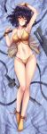  1girl :3 adsouto ahoge animal_ears arm_up armpits artist_name ass_visible_through_thighs babydoll bangs bare_arms bare_legs bare_shoulders bed_sheet blake_belladonna blush breasts bridal_gauntlets cat_ears cleavage closed_mouth dakimakura eyebrows_visible_through_hair from_above full_body groin gun highres large_breasts lingerie looking_at_viewer lying navel no_bra on_back orange_legwear orange_panties panties purple_hair rwby see-through short_sleeves smile solo stomach sword thigh_gap underwear underwear_only weapon yellow_eyes 