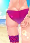  absurdres adjusting_clothes adjusting_swimsuit alternate_costume ass back beach bikini blue_sky bracelet chocomint725 day dimples_of_venus fate/grand_order fate_(series) highres horizon jewelry leg_garter lower_body nail_polish navel ocean outdoors purple_bikini scathach_(fate)_(all) scathach_(swimsuit_assassin)_(fate) shiny shiny_skin sky swimsuit 