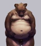  animal_genitalia balls belly_grab blue_eyes canid canine canis chubby-shark fluffy hybrid looking_down lutrine mammal moobs mustelid navel nipples obese overweight penis sheath small_penis wolf 