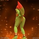  2019 3d_(artwork) alonwoof animated anthro armor bangs bare_sands barefoot black_background black_nose bracers breasts canid canine casual_nudity cheek_tuft digital_media_(artwork) female fire fluffy fluffy_tail fox fur glistening glistening_eyes glistening_hair gradient_background green_fur green_nipples green_tail hair hi_res hip_wiggle humanoid_pussy jewelry light long_hair looking_at_viewer mammal multicolored_fur multicolored_tail namarenian nipples nude orange_background plump_labia presenting pussy rear_view red_eyes red_fur red_hair red_tail shadow simple_background small_breasts smile snout solo standing suika_verde teasing tuft video_games white_belly white_fur wide_hips 