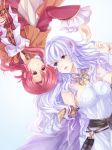  2girls bracelet brooch deirdre_(fire_emblem) ethlyn_(fire_emblem) european_clothes fire_emblem fire_emblem:_genealogy_of_the_holy_war highres jewelry long_hair lying melka_(elyss-abyss) multiple_girls pink_hair purple_eyes wavy_hair white_hair 