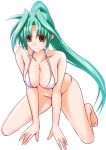  1girl aqua_eyes aqua_hair bangs bare_shoulders bikini blush breasts cleavage collarbone engo_(aquawatery) eyebrows_visible_through_hair facial_mark forehead_mark large_breasts lindy_harlaown lips long_hair lyrical_nanoha mahou_shoujo_lyrical_nanoha mature navel parted_bangs ponytail shiny shiny_hair shiny_skin sidelocks simple_background skindentation smile solo string_bikini swimsuit very_long_hair white_background white_bikini 