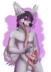 2017 5_fingers anthro autotonguejob balls black_lips black_nose canid canine canis citrinelle digital_media_(artwork) domestic_dog fingers fur grey_fur invalid_tag lips long_tongue male mammal masturbation open_mouth oral oral_masturbation orange_eyes penis simple_background solo teeth tongue tongue_out 